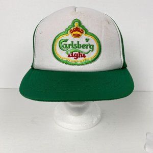 Vintage Carlsberg Beer Patch Snapback Hat Trucker Cap Mens Green Mesh